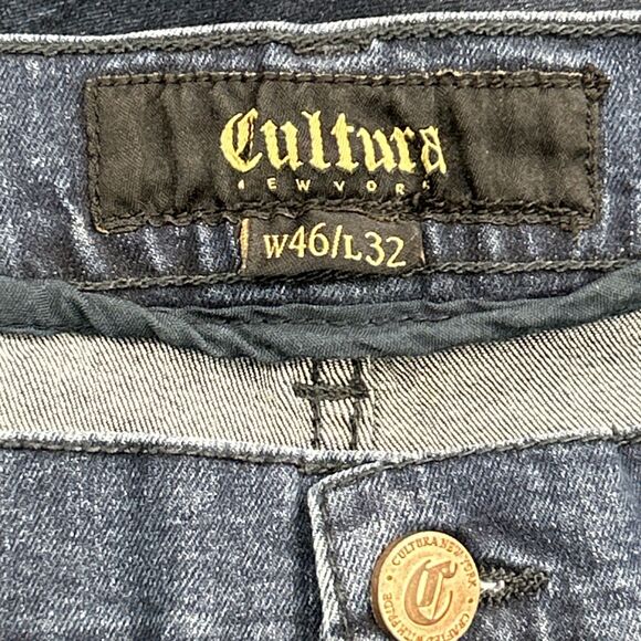 Cultura Jeans Men's Relaxed Fit 46 x 32 Dark Wash Distressed Denim Straight Leg - Picture 5 of 7